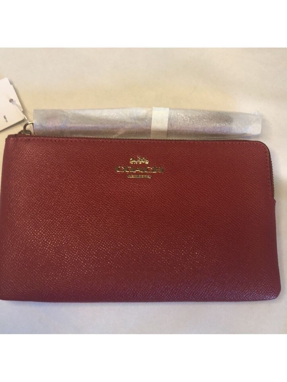 Coach Women's Long Zip Around Wallet, Crossgrain Leather, Red Apple
